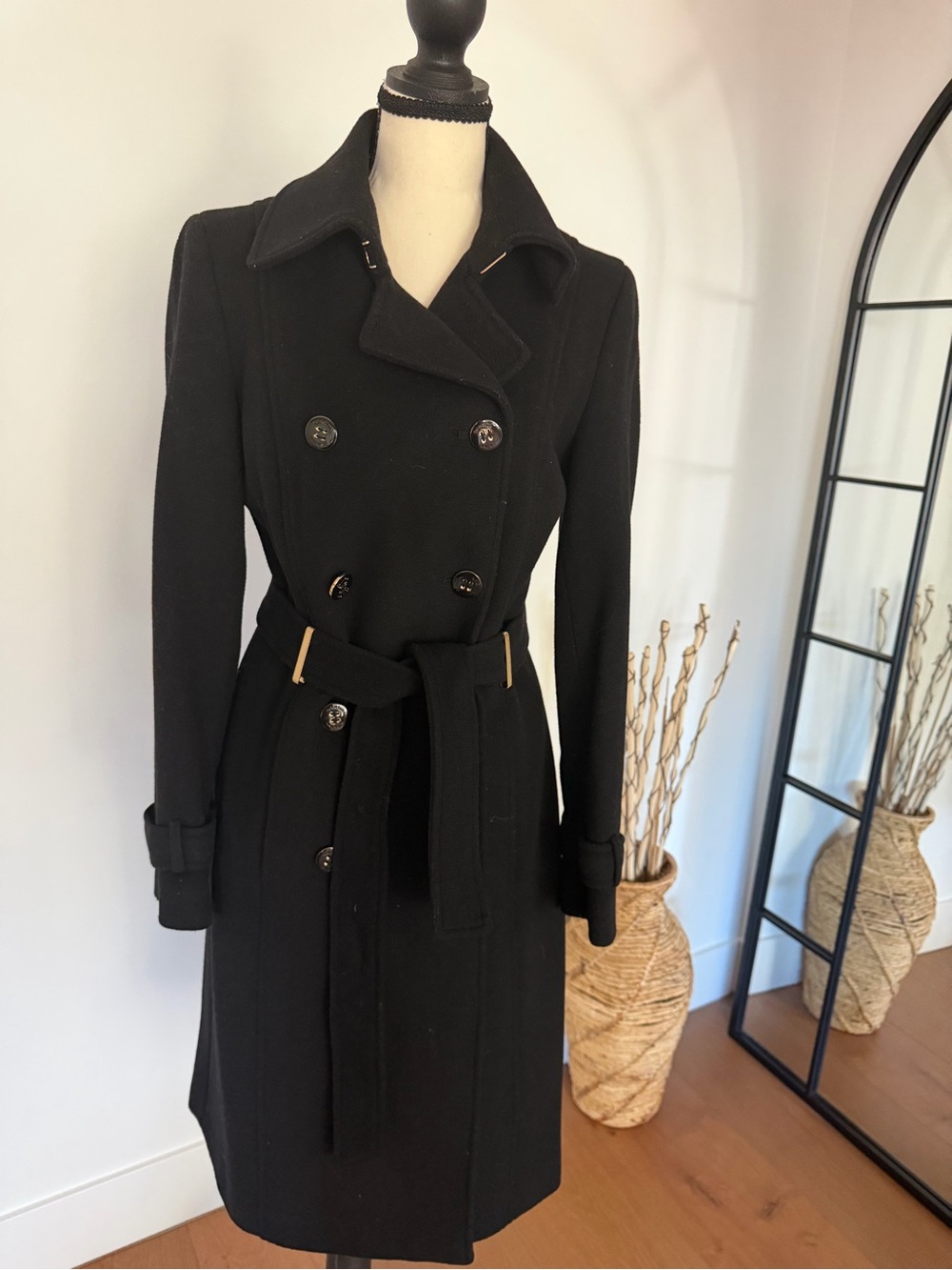 Calvin Klein Black Double-Breasted Belted Trench Coat